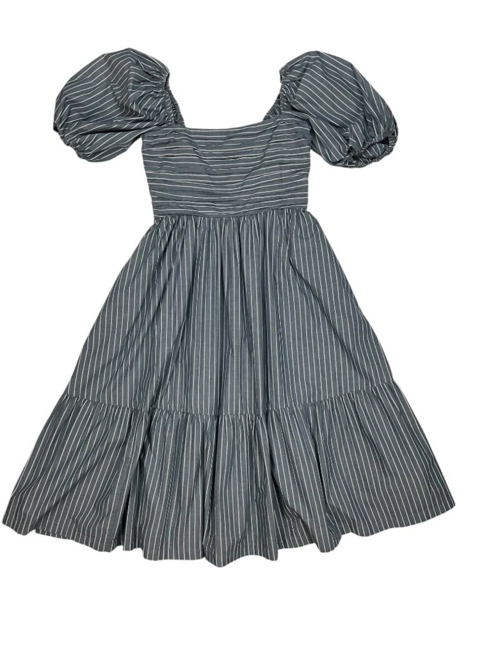 Abercrombie & Fitch Poplin Puff Sleeve Midi Dress M Blue Striped - Picture 16 of 16